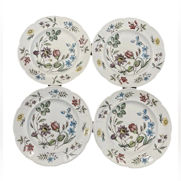 Wakefield Dinner Plate Dish Floral Windsorware 4 Vintage MCM Set Lot England